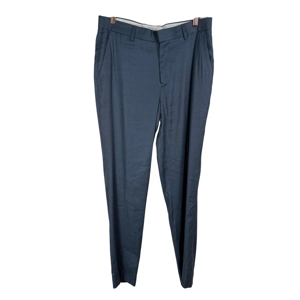 Express Extra Slim Fit Suit Mens 38S 32x28.5 Blue Linen Blend Blazer Pants Set